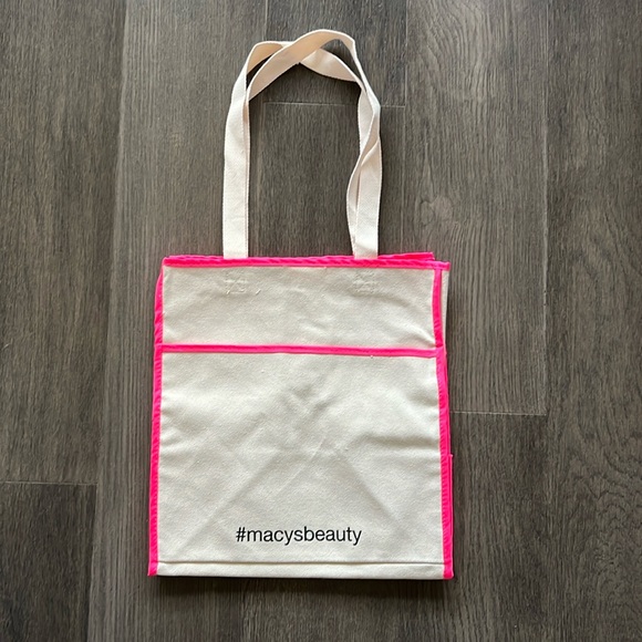 Macy’s Beauty Pink Beige Medium Canvas Pockets Tote Bag - Picture 1 of 6